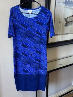 LuLaRoe Blue Sheath Mini Dress Scoop Neck Short Sleeve